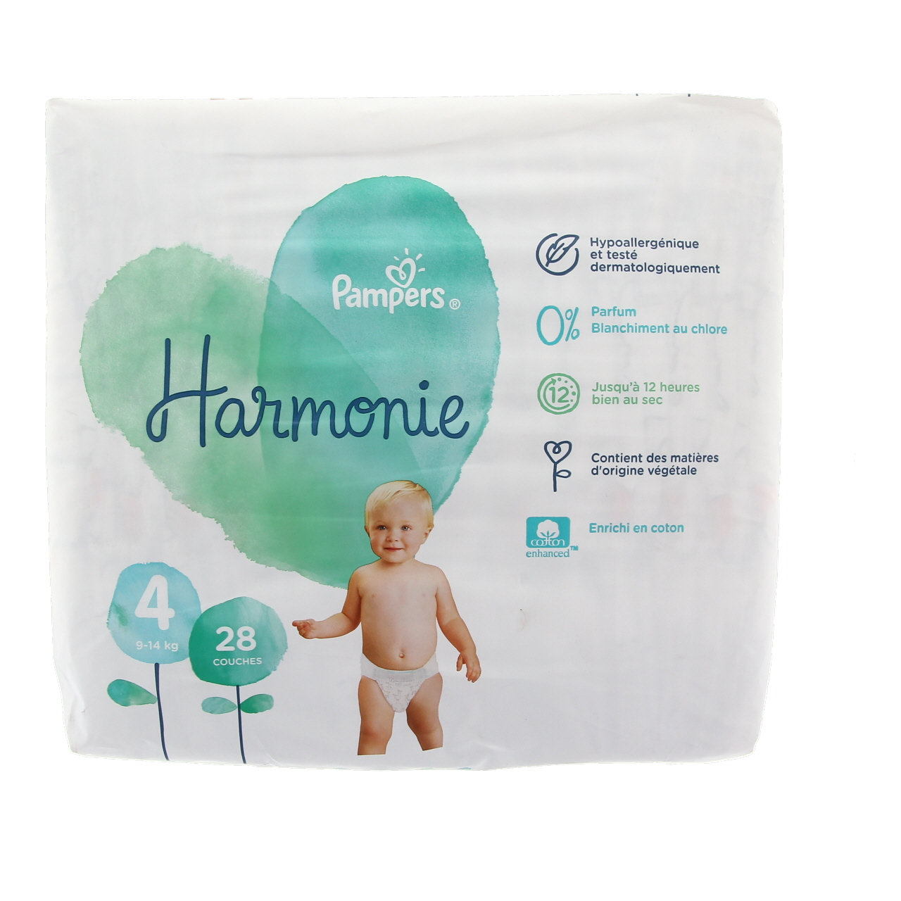 PAMPERS Harmonie couches taille 4 (9-14kg) 19 couches pas cher 